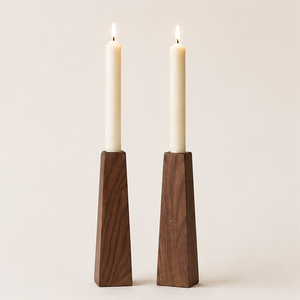 Handmade Minimalist Walnut Wood <b>Candle</b> Holder Set Of 2 Geometric <b>Taper</b> Candlestick Stands For Modern Home Decor And Wedding Use - Product Image 3