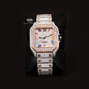 Reloj de Lujo para Hombre, Completamente Cubierto de Diamantes Moissanite, Esfera Romana Arcoíris, Tono Oro Amarillo, Estilo Hip Hop, Automático - Product Image 1