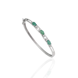 Custom Made 925 Sterling Silver Natural Emerald Gemstone & Diamond <b>Bangle</b> <b>Bracelet</b> For Women Party Wear Jewelry - Product Image 3