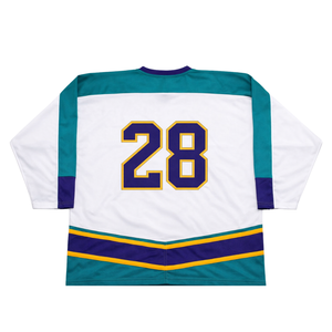 Camiseta de Hockey sobre Hielo Sublimada Personalizada en Blanco, Verde Azulado y Morado, Uniforme de Hockey Profesional con Nombre del Equipo, Camiseta de Hockey Transpirable de Manga Corta para Hombre - Product Image 2