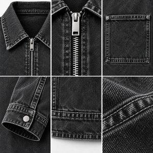 Veste en jean délavé pour homme, couleur unie, col rabattu, coupe classique, fermeture boutonnée, style décontracté automne - Product Image 4