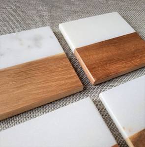NEHA ENTERPRISES Handmade Marble And Wood <b>Table</b> <b>Coaster</b> Set Luxury Dining Accessories for Modern Homes - Product Image 4