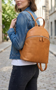 Genuine Leather Student <b>Backpack</b> Zipper School Bag Adjustable <b>Strap</b> Soft Handle Daily Travel Purse - Product Image 4
