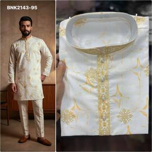Ensemble Kurta-Churidar pour homme en coton de haute qualité avec broderie imprimée et sequins, travail Butta, manches longues, vente en gros - Product Image 6