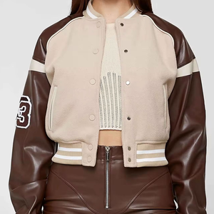 Chaqueta Varsity Unisex con Bloques de Color, Material de Forro Polar, Cuello Alto, Corte Regular, Estilo Casual Otoñal, Cierre de Botones, Diseño de Parches - Product Image 2
