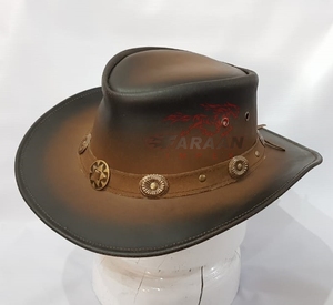 Chapeau de cowboy en cuir brun bruni avec bande de conchos, style western vintage, pour ranch et rodéo, à large bord, pour homme, pour l'extérieur - Product Image 4