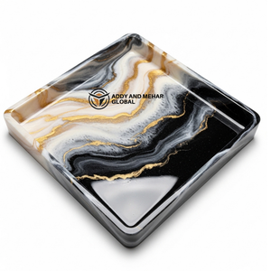 Luxury <b>Black</b> Marble Resin <b>Tray</b> with Gold Veins | Square Decorative Serving <b>Tray</b> - Product Image 1