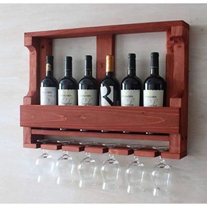 Estante para Vino Rectangular de Madera Sheesham Marrón, para 6 Botellas, Hecho a Mano, Estilo Moderno de Mediados de Siglo, Montaje en Pared, Ecológico y Duradero - Product Image 1