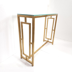 Fine Quality Gold Geometric Console <b>Table</b> With <b>Clear</b> Tempered Glass Top Rectangular Entryway Hallway Living Room Furniture - Product Image 1