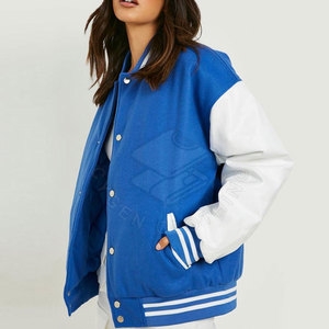 Blouson universitaire tricoté en crochet pour femme, haut de gamme, uni, hiver, avec poignets côtelés, léger, décontracté pour usage quotidien, logo frontal - Product Image 3