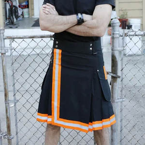 Bande réfléchissante orange de sécurité, kilt utilitaire noir pour pompiers, kilt de travail tactique 100% coton pour hommes - Product Image 6