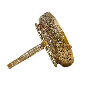 Corbeille à fruits en filigrane métallique doré avec poignée pivotante, bol rond décoratif à motifs floraux ajourés pour table à manger, décoration intérieure, Pooja - Product Image 6