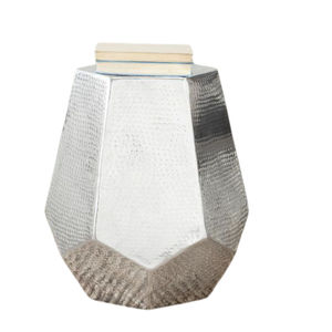 Table d'appoint moderne en aluminium fait main, finition argent antique, texture martelée, tabouret tambour décoratif en métal pour intérieur et extérieur - Product Image 6