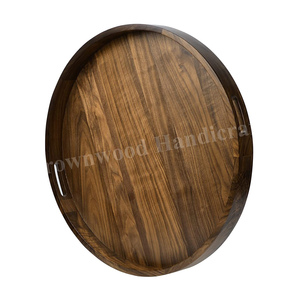 Handmade Burnt Color Round Mango Wood Serving Tray Set of 2 with Handles Premium Quality Direct Factory Sale at Wholesale Price - Product Image 6