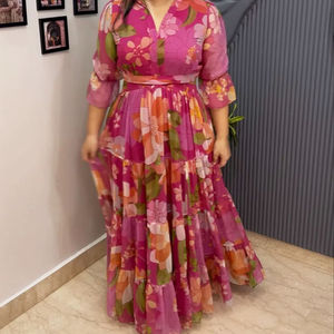 Vestido maxi acampanado estilo Anarkali de georgette, vestido midi largo étnico indio, vestido largo floral para mujer, último modelo de vestido de diseñador. - Product Image 1
