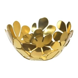 Bol en métal poli fait main de style moderne, motif floral doré, pièce décorative pour service, idéal pour offrir - Product Image 1