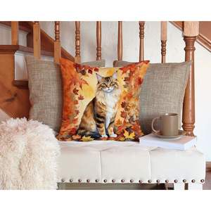 Cymric Cat in Fall Leaves Decorative Throw <b>Pillow</b> Machine Washable for Indoor & Outdoor Use 14Hx14W for Couch <b>Bed</b> & Patio Decor - Product Image 3