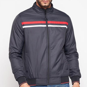 Blouson bomber gris foncé pour homme, col montant, fermeture éclair, décontracté, en polyester, coupe-vent, pour l'automne, coupe classique, couleur unie - Product Image 1