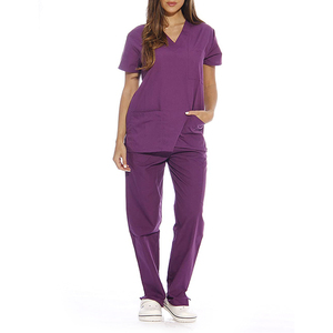 Blouse d'hôpital pour femme, gris foncé, en coton et polyester tricoté, manches courtes - Product Image 1