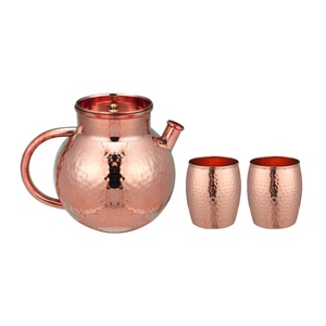 Carafe à eau en cuivre avec couvercle et deux tasses, design classique, grande capacité, ensemble de vaisselle pour la maison - Product Image 2