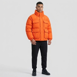 Unisex Orange Color Puffer Jacket Quilted Winter <b>Stand</b> Collar <b>Coat</b> Zip Up Outdoor Streetwear Custom Private Label OEM ODM - Product Image 4