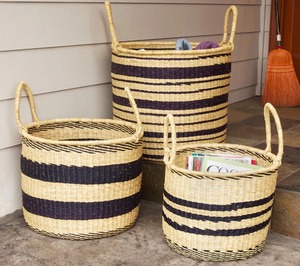 Ensemble de 3 paniers tressés à la main en herbe d'éléphant rayée, paniers de rangement faits à la main, vente en gros, écologiques, fabriqués au Vietnam - Product Image 5