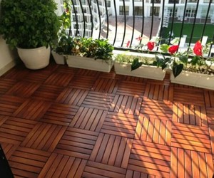 Moderno Juego de 10 Baldosas de Madera de Acacia Premium para Terraza, Encajables, Ranuradas, Impermeables, para Uso en Exteriores, 6 Listones Cuadrados Antideslizantes - Product Image 6