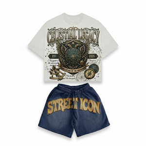 Conjunto de Camiseta y Pantalones Cortos con Logotipo Personalizado, Cuello Redondo, Estilo Casual de Verano, 2 Piezas, Camiseta y Pantalones Cortos para Hombre 2026 - Product Image 3