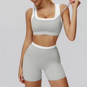 Ensemble de sport sans couture effet seconde peau pour femme : soutien-gorge de sport imprimé et short taille haute – Tenue 2 pièces pour yoga et course à pied - Product Image 2