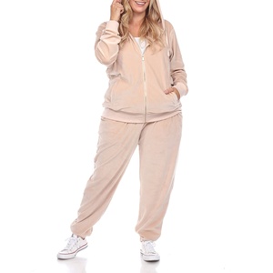 Women's Plus Size Hooded <b>Tracksuit</b> Set Full Length Solid Color Casual Joggers with Side Pockets Zipper Fly Autumn Wear - Product Image 2