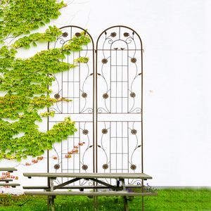Lot de 2 treillis de jardin en métal antirouille de 86,7 po x 19,7 po, marron, support extérieur pour plantes grimpantes - Product Image 4