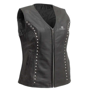 <b>Women</b> Leather Motorcycle <b>Waistcoat</b> Stylish Slim Fit Vintage Biker Vest Sleeveless V Neck Outerwear Zipper Casual Windproof - Product Image 3