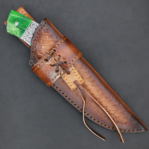 Wholesale Damascus Steel Hunting Knife Engraved Brass and Copper Handle Hunting Knife with Cow Leather - Product Image 5