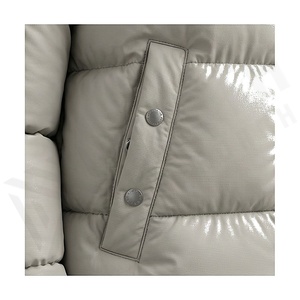 Hooded Quilted Waterproof <b>Bubble</b> Jacket Black Full Sleeve Winter Windproof Cotton Shell Knitted Fabric Polyester Filling Stand - Product Image 5