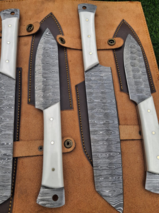 BurraqCustom Handmade Forged Damascus Steel Chef <b>Knife</b> Set 5-Piece Bone Handle Traditional Style Ambidextrous Dishwasher <b>Safe</b> - Product Image 1