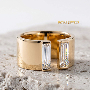 Bague en Moissanite Couleur Or, Coupe Rectangulaire, Large Bande Plaquée, Bijou de Doigt Tendance pour Femme - Product Image 4