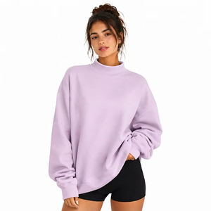Sweat-shirt oversize en molleton pour femme, style boutique, col montant, streetwear, broderie frontale unie, tissu brossé premium, personnalisable - Product Image 1