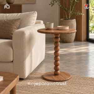 Solid Teak Wood Round Side <b>Table</b> Handcrafted Bobbin <b>Pedestal</b> Accent <b>Table</b> for Living Room Hotel Villa Furniture - Product Image 1