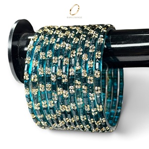 Bracelets en verre bleu goutte de pluie du Cachemire, fabriqués à la main, plaqués or, avec décorations en cristal, pour la mode féminine, vente en gros directe d'usine - Product Image 1