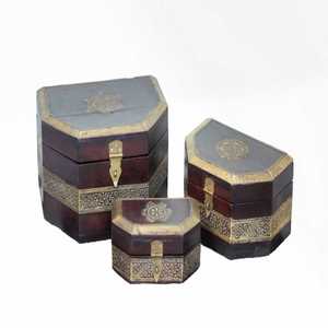 Beautiful Rose Wooden Handcrafted <b>Box</b> With Golden Color Brass Work Inlaid Storage Case With Multiple Compartment For Home Decor - Product Image 2
