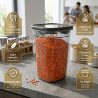 Transparante PET spuitgegoten keukenopbergdoos 1000ML luchtdicht BPA-vrij voor ontbijtgranen, gedroogd fruit, snacks en voedsel