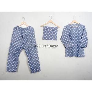 Handmade Women's Floral Cotton Pajama <b>Set</b> Long Sleeve V-Neck Full Length Drawstring Waist Casual Sleepwear <b>2</b>-<b>Piece</b> - Product Image 1