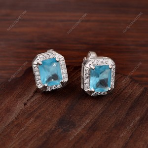 Boutons de manchette rectangulaires en verre bleu aqua pour homme, ton argenté, accessoires de chemise formelle, cadeau pour mariage, marié, affaires, fête, bijoux Rafay - Product Image 3