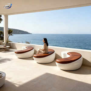 Sofá Curvo Moderno Tapizado para Vestíbulo de Hotel, Asientos de Recepción en Crema y Marrón - Product Image 3