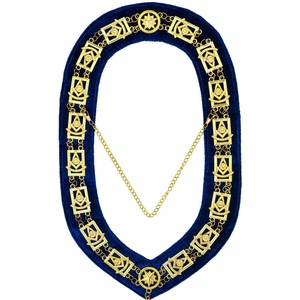 Collar de Cadena Past Master Blue Lodge, Chapado en Oro, Terciopelo Azul, Regalia Masónica, Accesorio Ceremonial para el Cuello, Insignia Fraternal Premium - Product Image 1