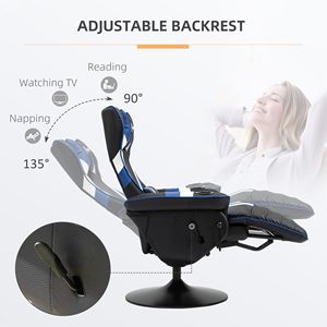 Sedia da gioco reclinabile in stile Racing con supporto lombare e portabicchieri in nero/bianco/blu - Product Image 4