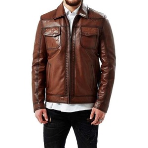 Nouvelle veste en cuir marron super stylée pour homme, style manteau, col montant, entièrement personnalisable, 100% cuir de vache véritable, design avant. - Product Image 6
