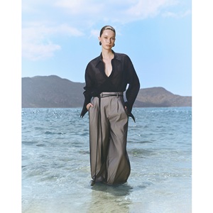 Pantalones de mujer al por mayor, elegantes, de pierna ancha con paneles de malla, ODM, de tela de malla brillante, nuevos pantalones de mujer de pierna ancha - Product Image 4