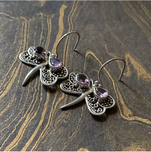 Boucles d'oreilles pendantes classiques en améthyste violette, argent sterling 925, faites à la main pour femmes et filles, bijoux pour mariage et fête - Product Image 3