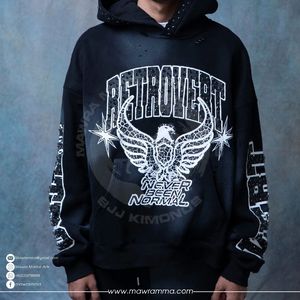 Sudadera con Capucha Oversize de Invierno Personalizada al por Mayor OEM, de Alta Calidad con Logotipo Bordado de Pedrería, de Algodón 100% de Alto Gramaje con Efecto Desgastado por el Sol - Product Image 3